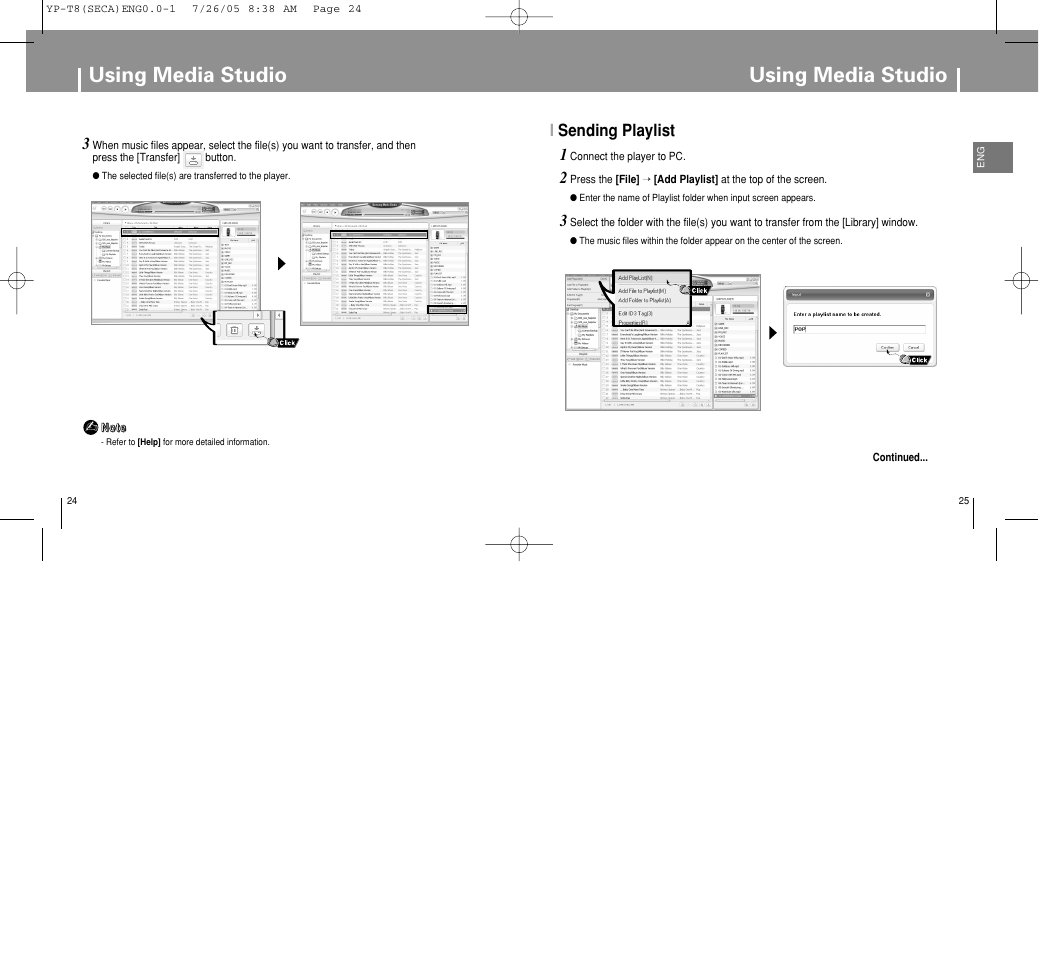 Using media studio, I sending playlist 1 | Samsung YP-T8Z-XAA User Manual | Page 13 / 47