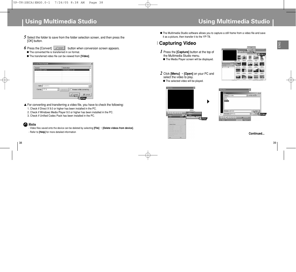 Using multimedia studio, I capturing video 1 | Samsung YP-T8Z-XAA User Manual | Page 20 / 47