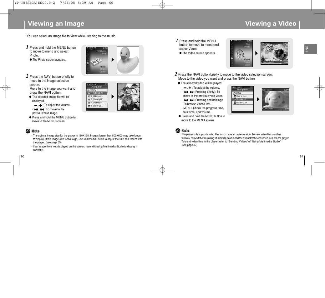 Viewing a video, Viewing an image | Samsung YP-T8Z-XAA User Manual | Page 31 / 47
