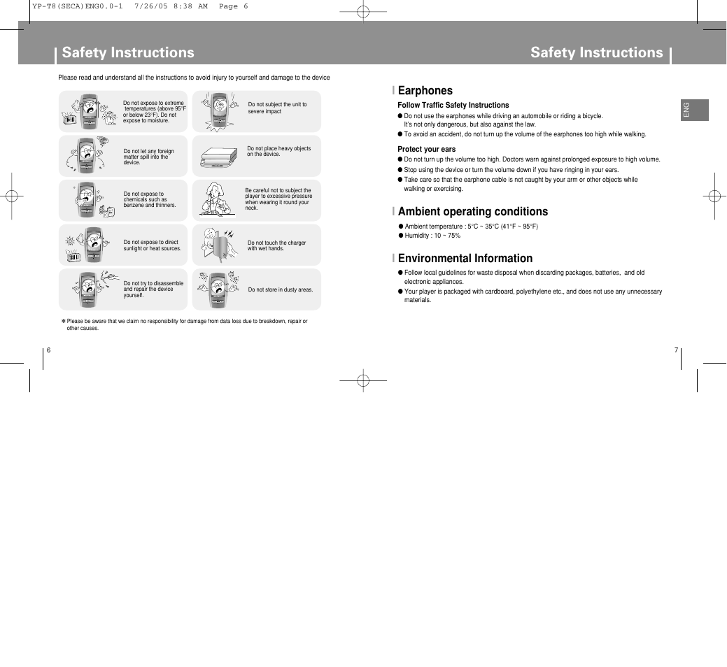 Safety instructions | Samsung YP-T8Z-XAA User Manual | Page 4 / 47