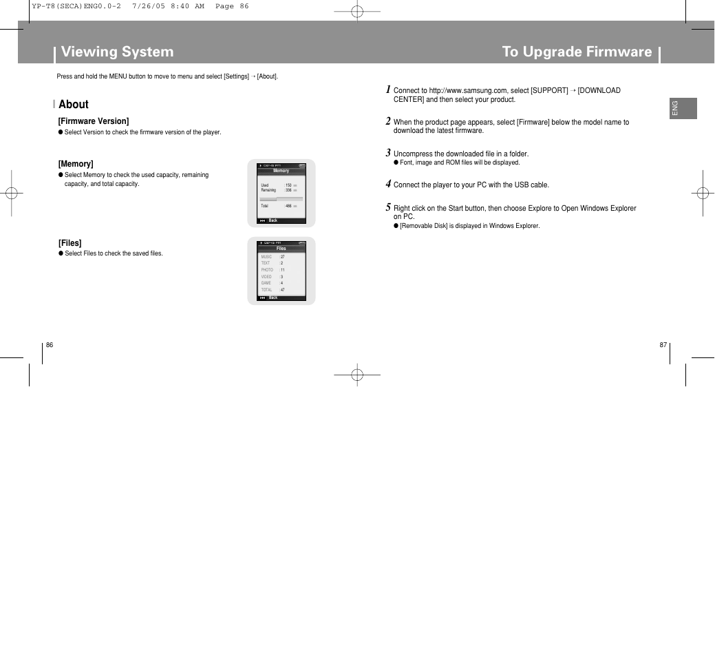Viewing system, Iabout | Samsung YP-T8Z-XAA User Manual | Page 44 / 47