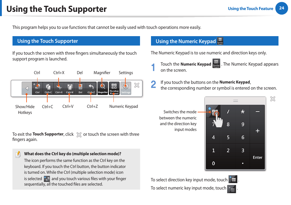 Using the touch supporter | Samsung XE700T1A-A04US User Manual | Page 24 / 36