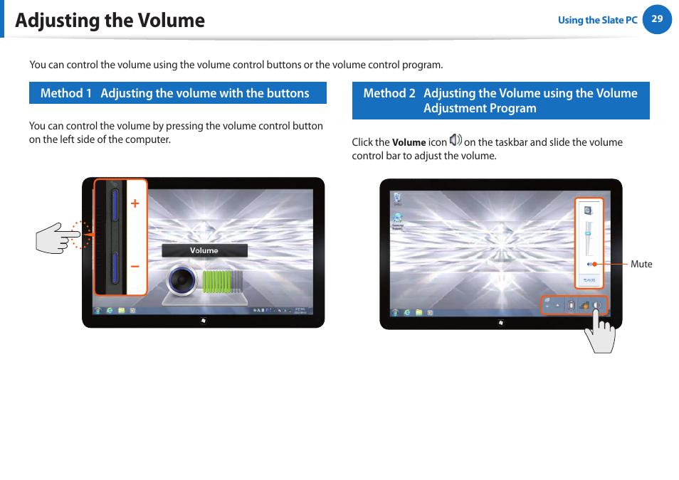 Adjusting the volume | Samsung XE700T1A-A04US User Manual | Page 29 / 36