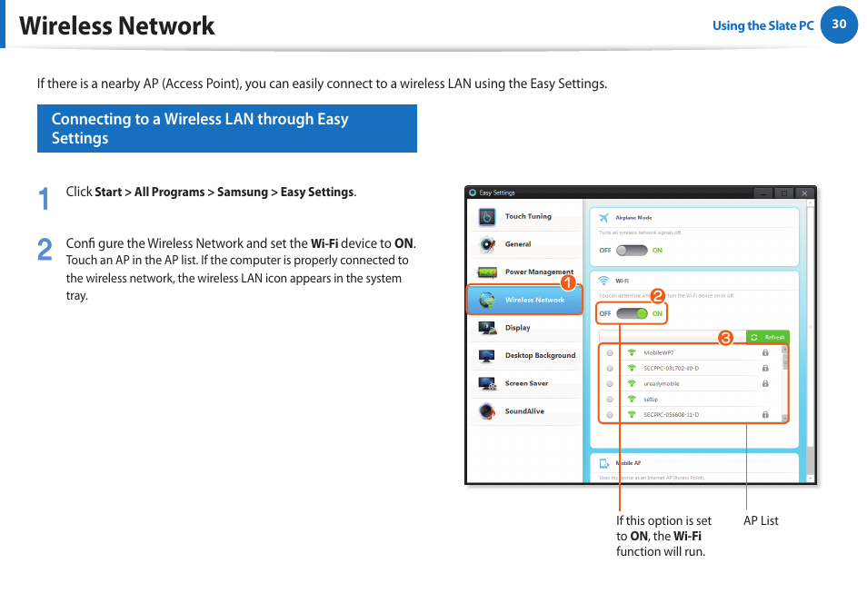 Wireless network | Samsung XE700T1A-A04US User Manual | Page 30 / 36