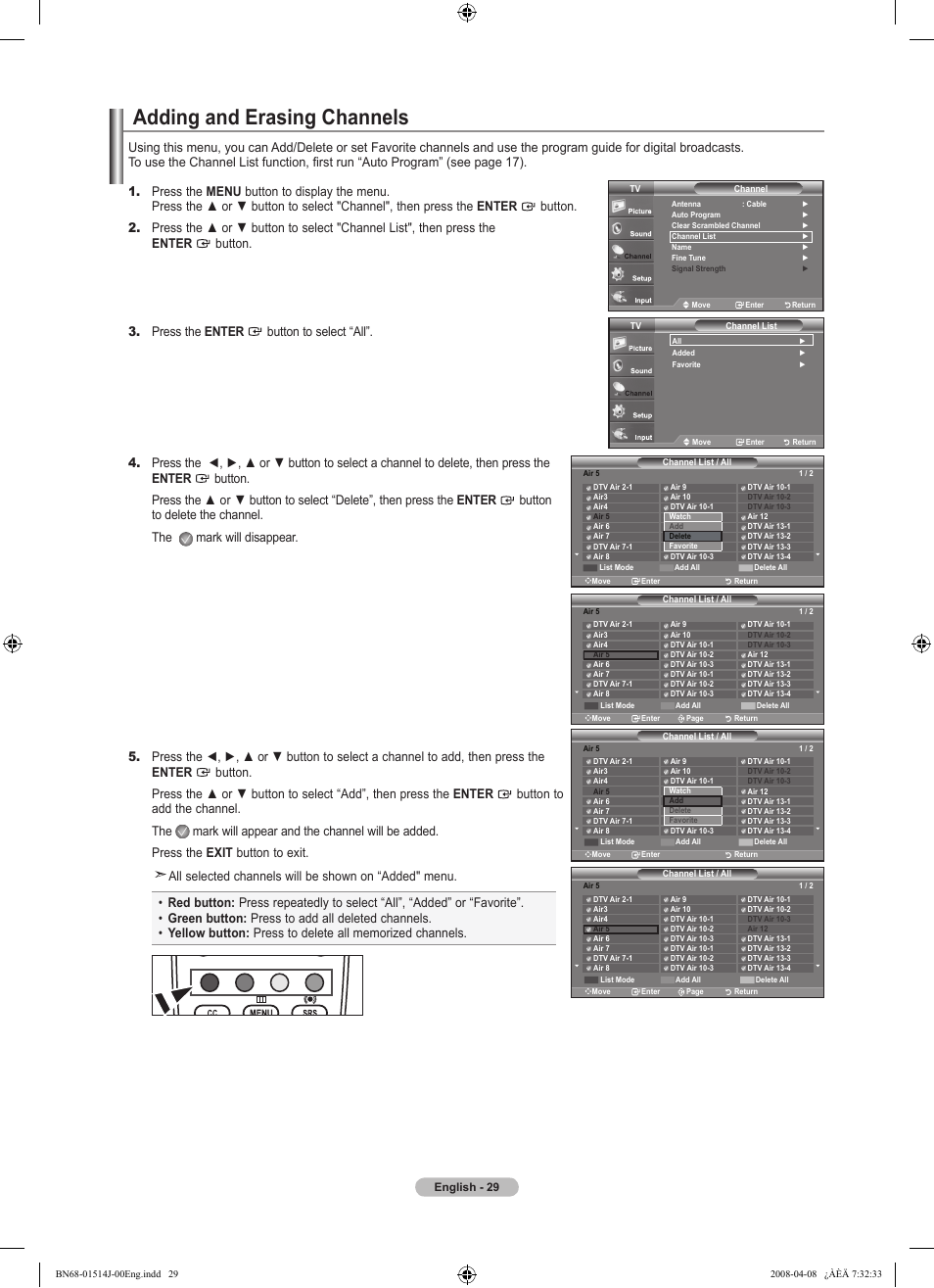 Adding and erasing channels | Samsung LN22A330J1DXZA User Manual | Page 31 / 117