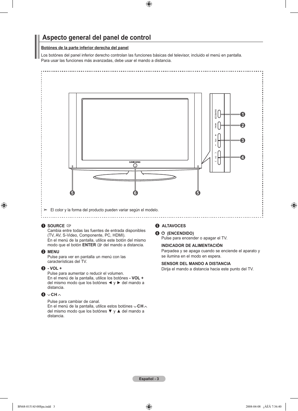 Aspecto general del panel de control | Samsung LN22A330J1DXZA User Manual | Page 63 / 117