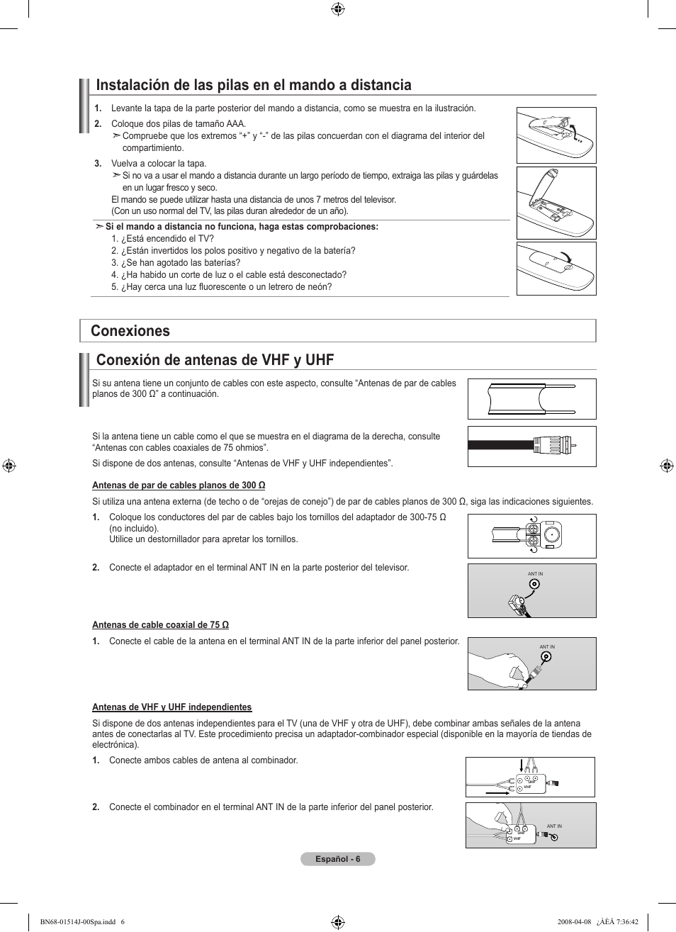 Conexiones | Samsung LN22A330J1DXZA User Manual | Page 66 / 117