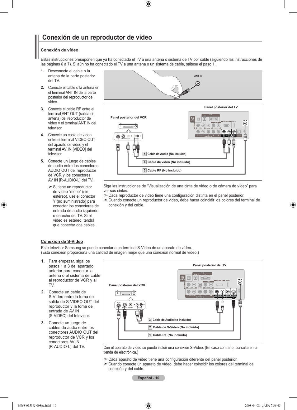 Conexión de un reproductor de vídeo | Samsung LN22A330J1DXZA User Manual | Page 70 / 117