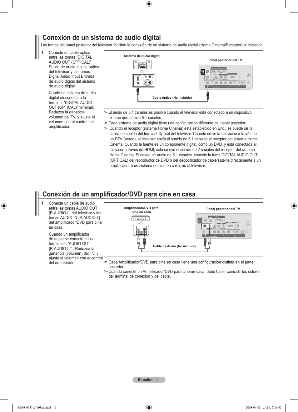 Conexión de un amplificador/dvd para cine en casa, Conexión de un sistema de audio digital | Samsung LN22A330J1DXZA User Manual | Page 71 / 117