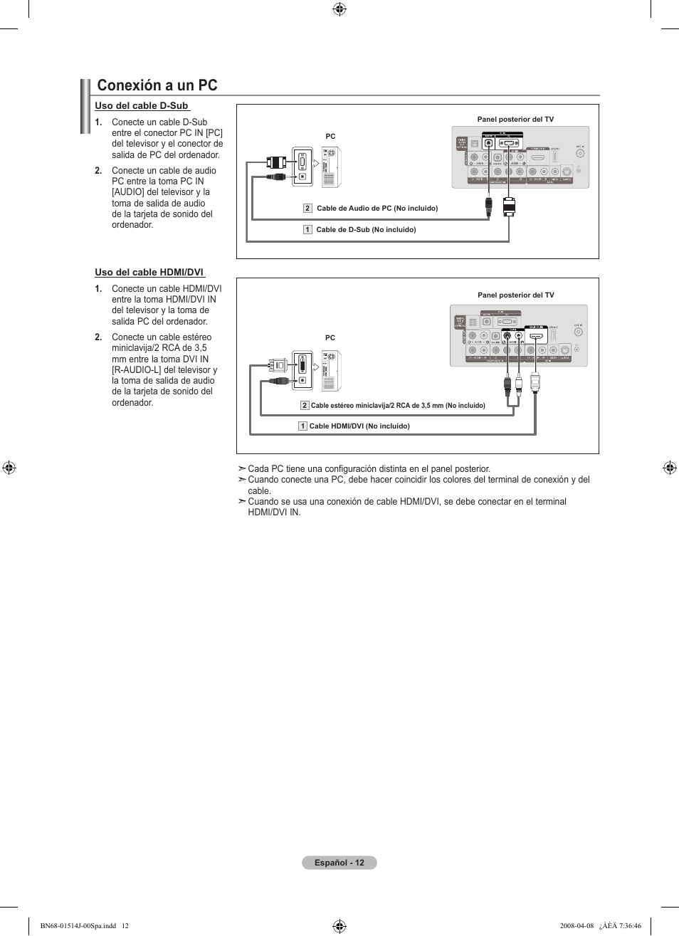 Conexión a un pc | Samsung LN22A330J1DXZA User Manual | Page 72 / 117