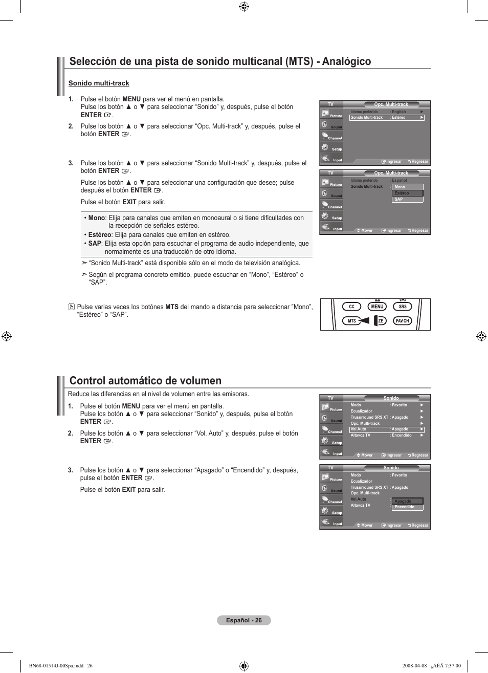Control automático de volumen | Samsung LN22A330J1DXZA User Manual | Page 86 / 117
