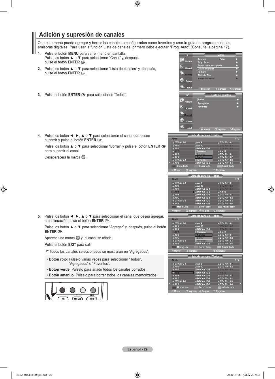 Adición y supresión de canales | Samsung LN22A330J1DXZA User Manual | Page 89 / 117