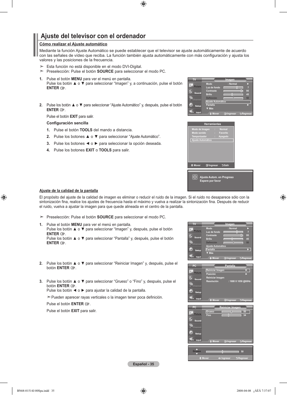 Ajuste del televisor con el ordenador | Samsung LN22A330J1DXZA User Manual | Page 95 / 117