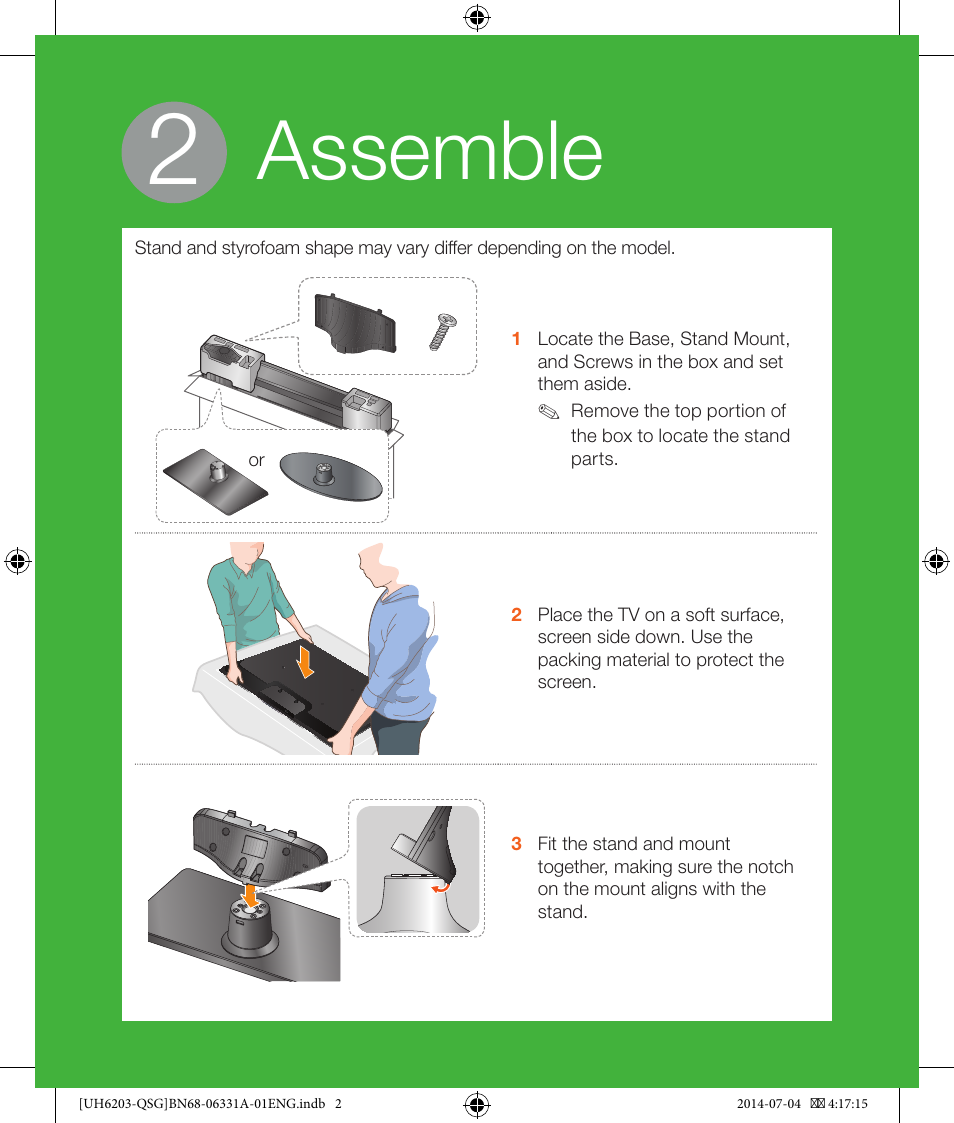 Assemble | Samsung UN40H5201AFXZA User Manual | Page 2 / 10