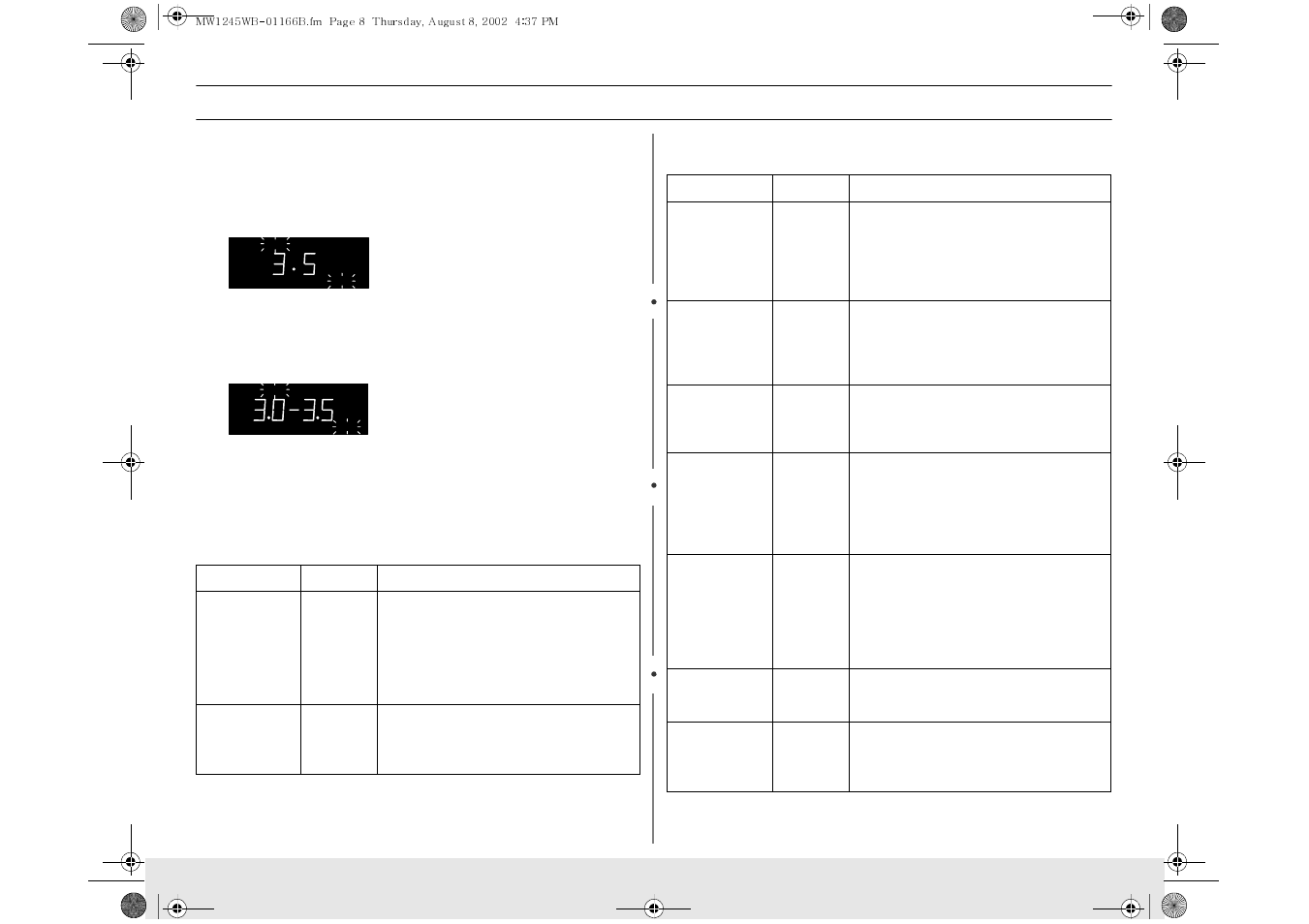Operation, Using the instant cook buttons, Stant cook chart | Samsung MW1245WB-XAA User Manual | Page 8 / 24