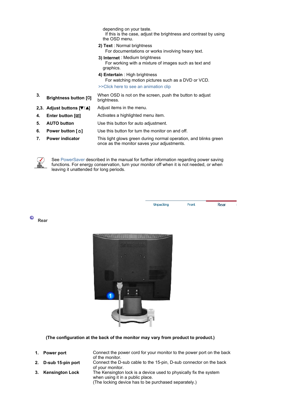 Rear | Samsung LS17MJAKSZ-XAX User Manual | Page 11 / 78