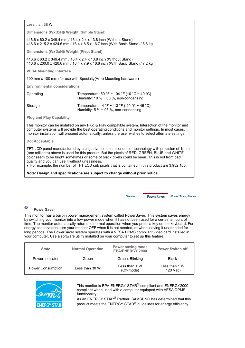Powersaver | Samsung LS17MJAKSZ-XAX User Manual | Page 67 / 78