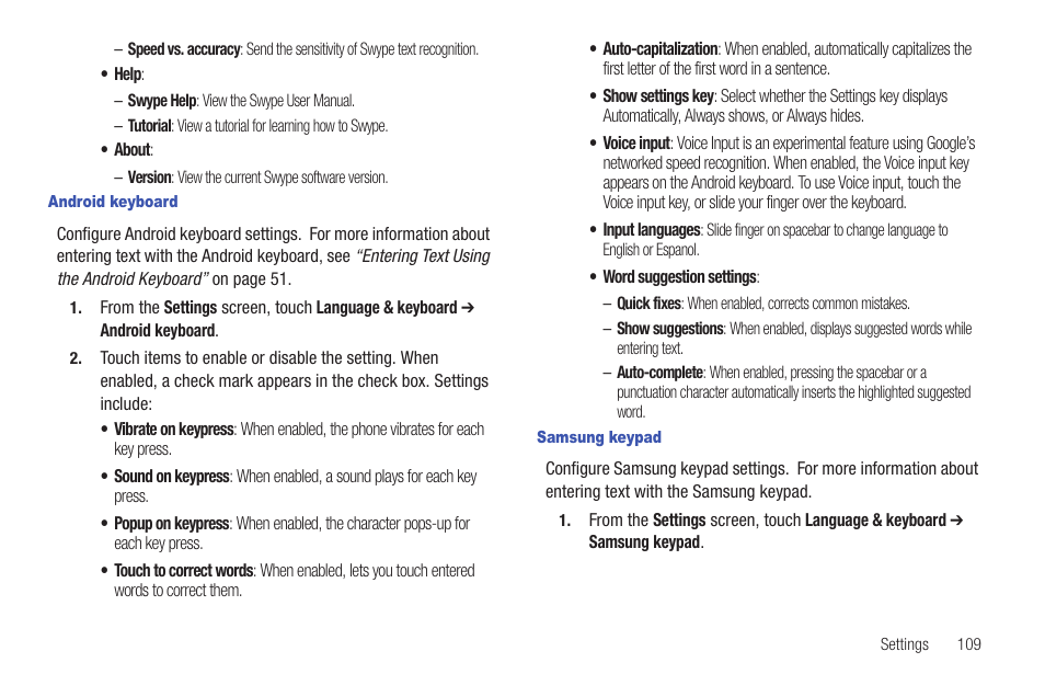 Android keyboard, Samsung keypad | Samsung SCH-I100ZKAUSC User Manual | Page 113 / 151