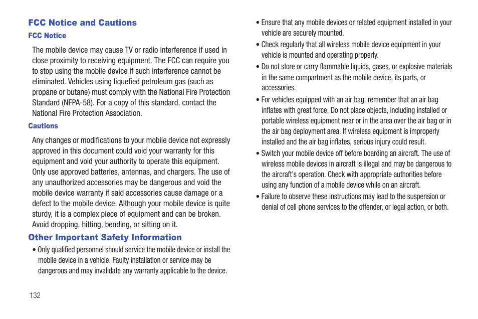 Fcc notice and cautions, Fcc notice, Cautions | Other important safety information | Samsung SCH-I100ZKAUSC User Manual | Page 136 / 151