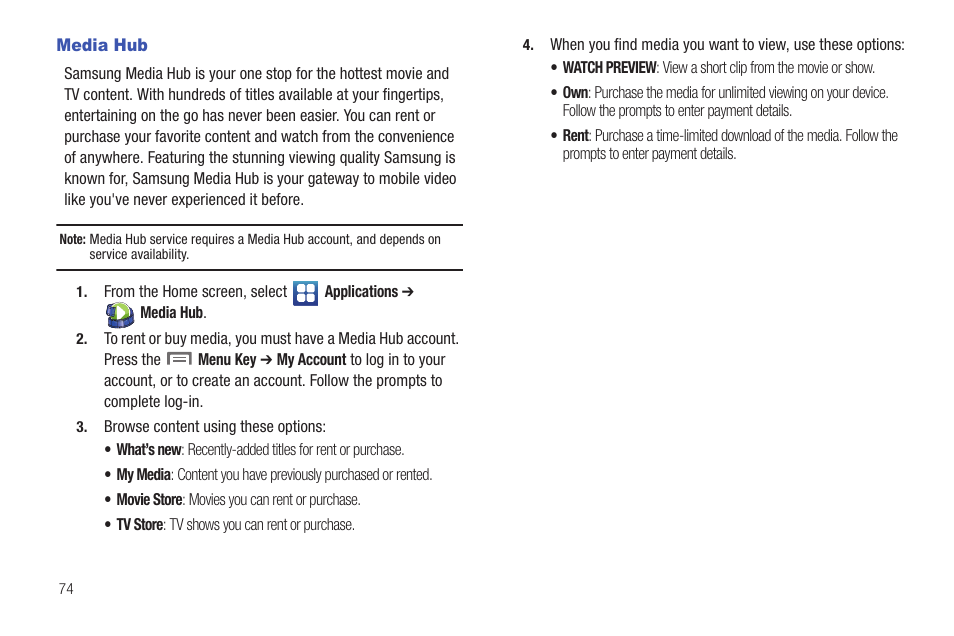 Media hub | Samsung SCH-I100ZKAUSC User Manual | Page 78 / 151