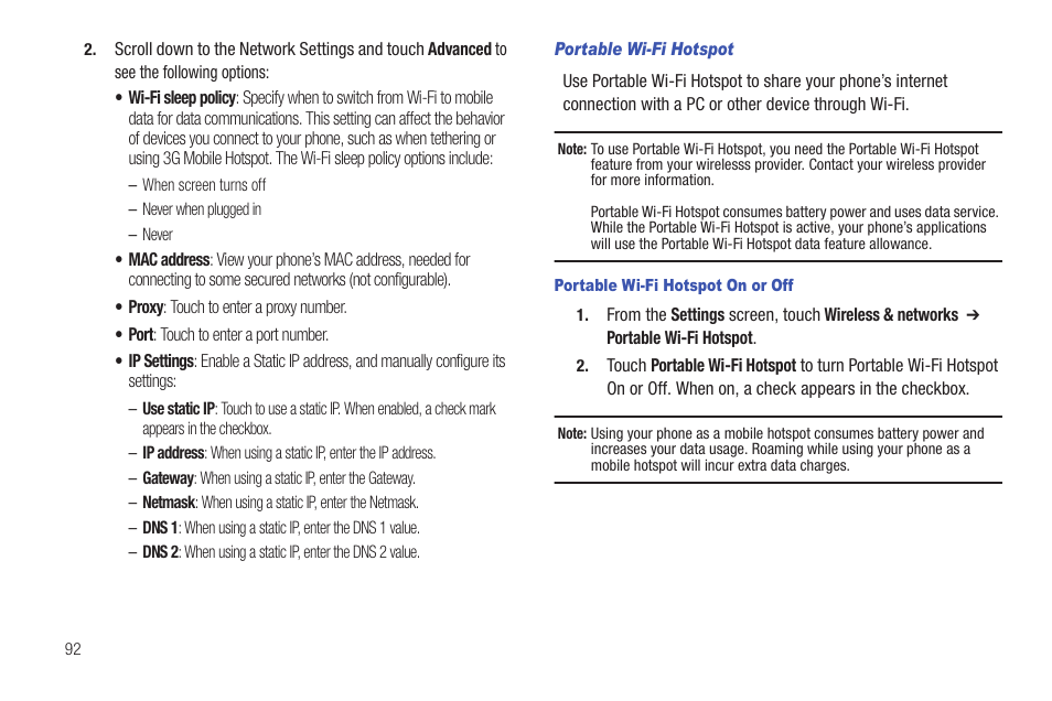 Portable wi-fi hotspot, Portable wi-fi hotspot on or off | Samsung SCH-I100ZKAUSC User Manual | Page 96 / 151