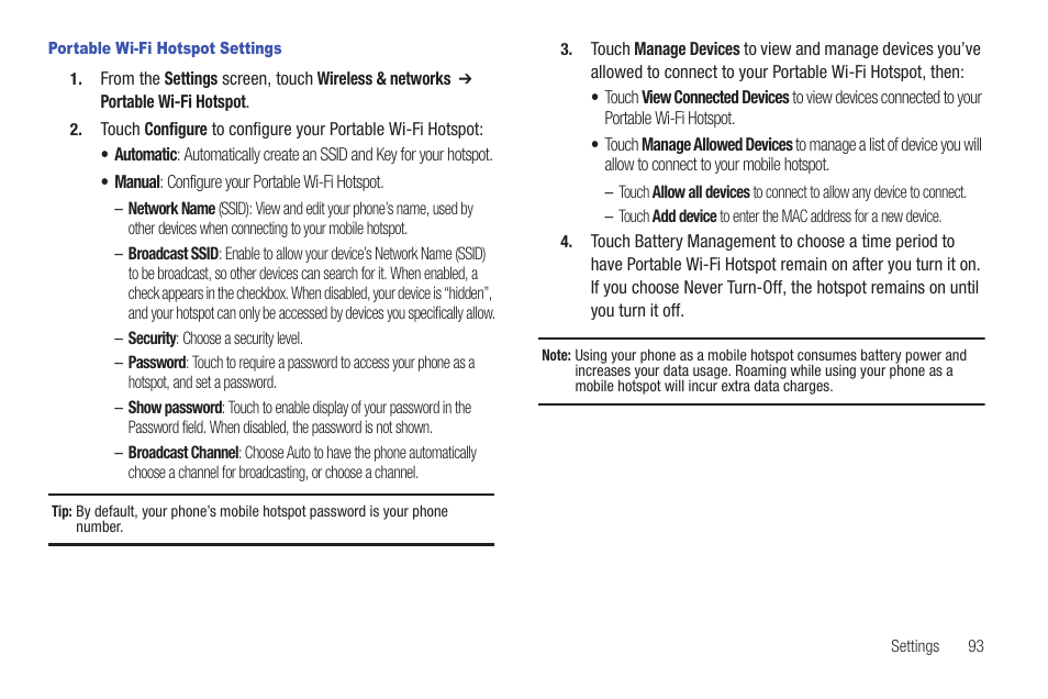 Portable wi-fi hotspot settings | Samsung SCH-I100ZKAUSC User Manual | Page 97 / 151