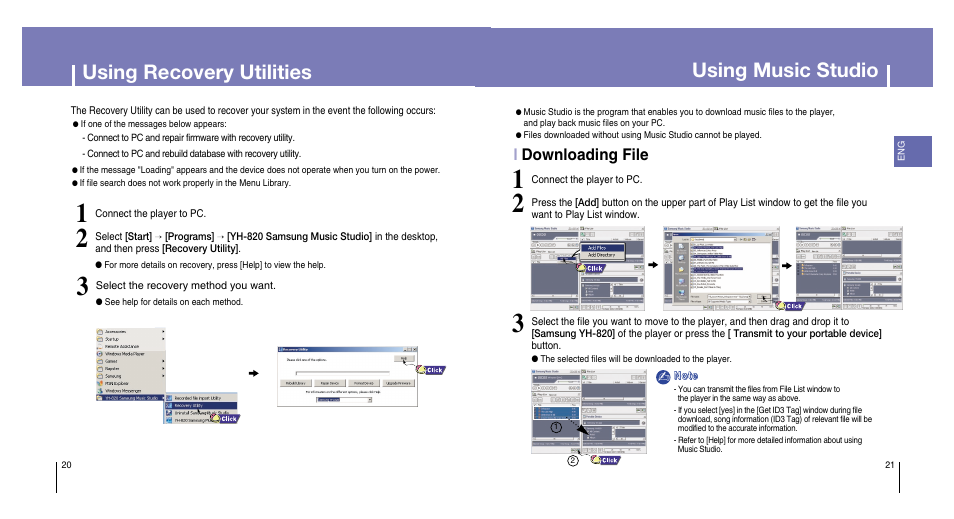 Using recovery utilities, Using music studio, Idownloading file | Samsung YH-820MC-XAA User Manual | Page 11 / 31