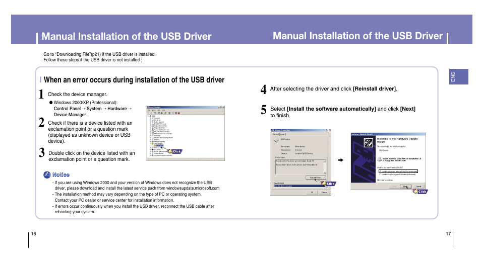 Manual installation of the usb driver | Samsung YH-820MC-XAA User Manual | Page 9 / 31