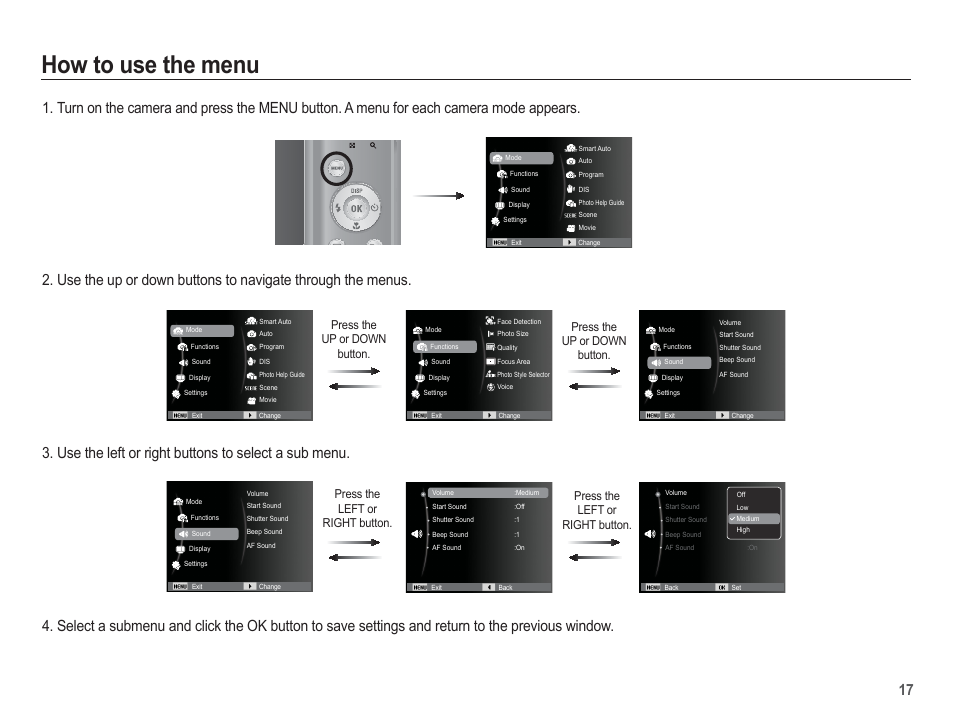 How to use the menu | Samsung EC-SL35ZZBARUS User Manual | Page 18 / 102