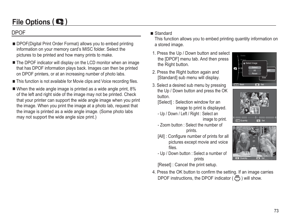 File options ( ), Dpof | Samsung EC-SL35ZZBARUS User Manual | Page 74 / 102
