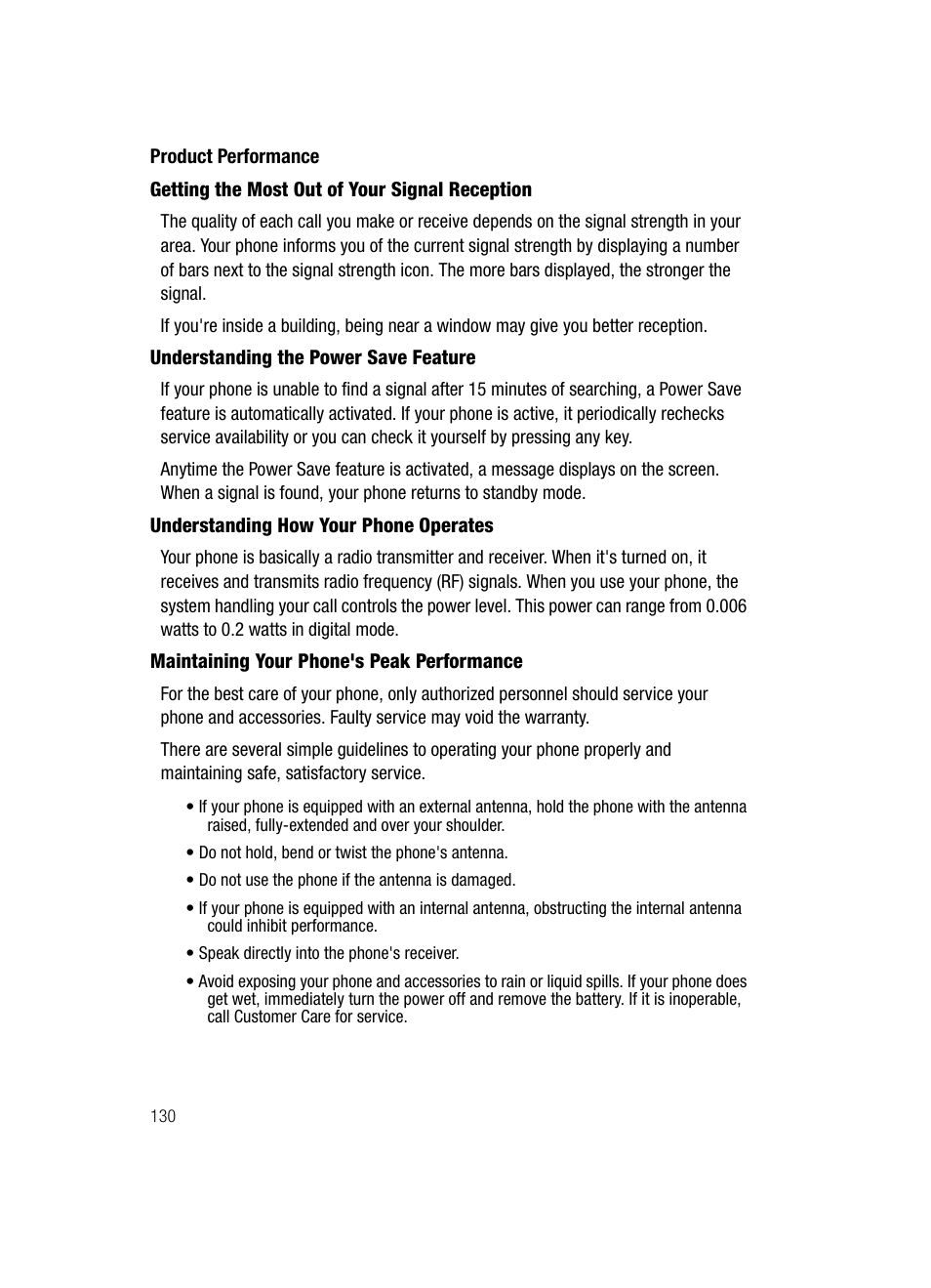 Product performance | Samsung SGH-D807ZKACIN User Manual | Page 130 / 137