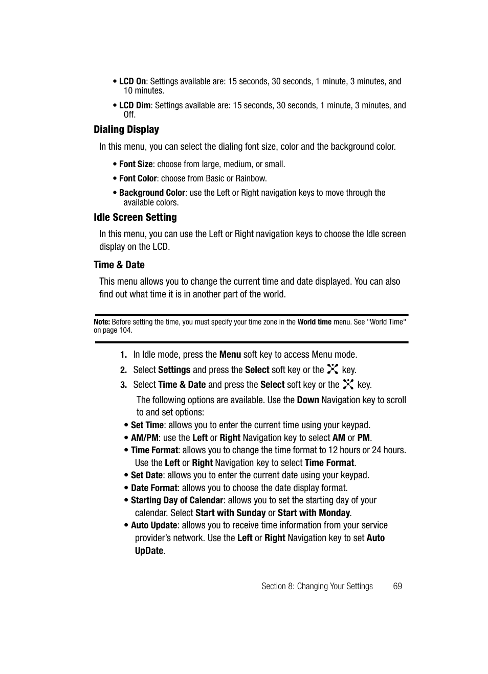 Time & date | Samsung SGH-D807ZKACIN User Manual | Page 69 / 137