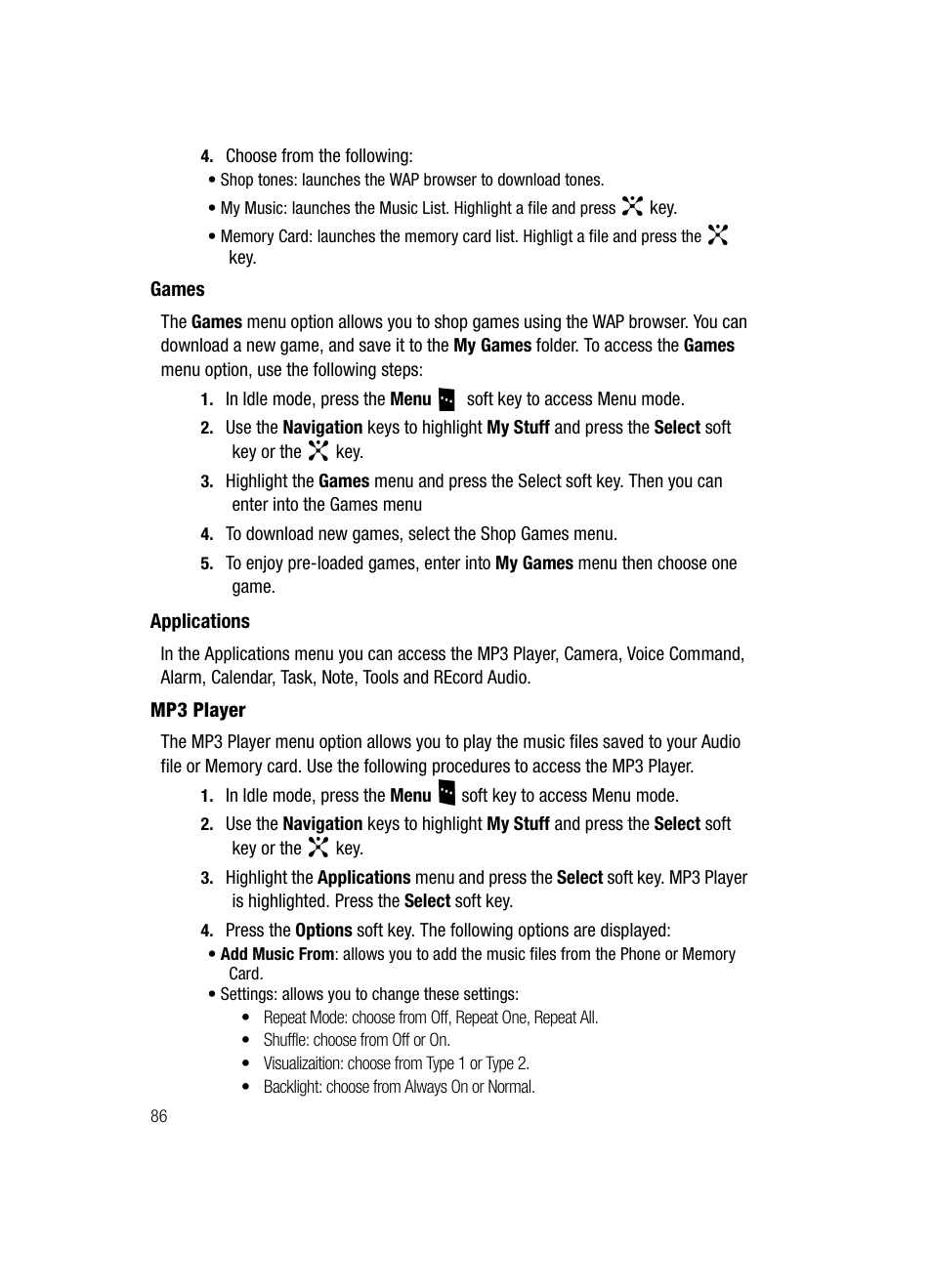 Games applications | Samsung SGH-D807ZKACIN User Manual | Page 86 / 137