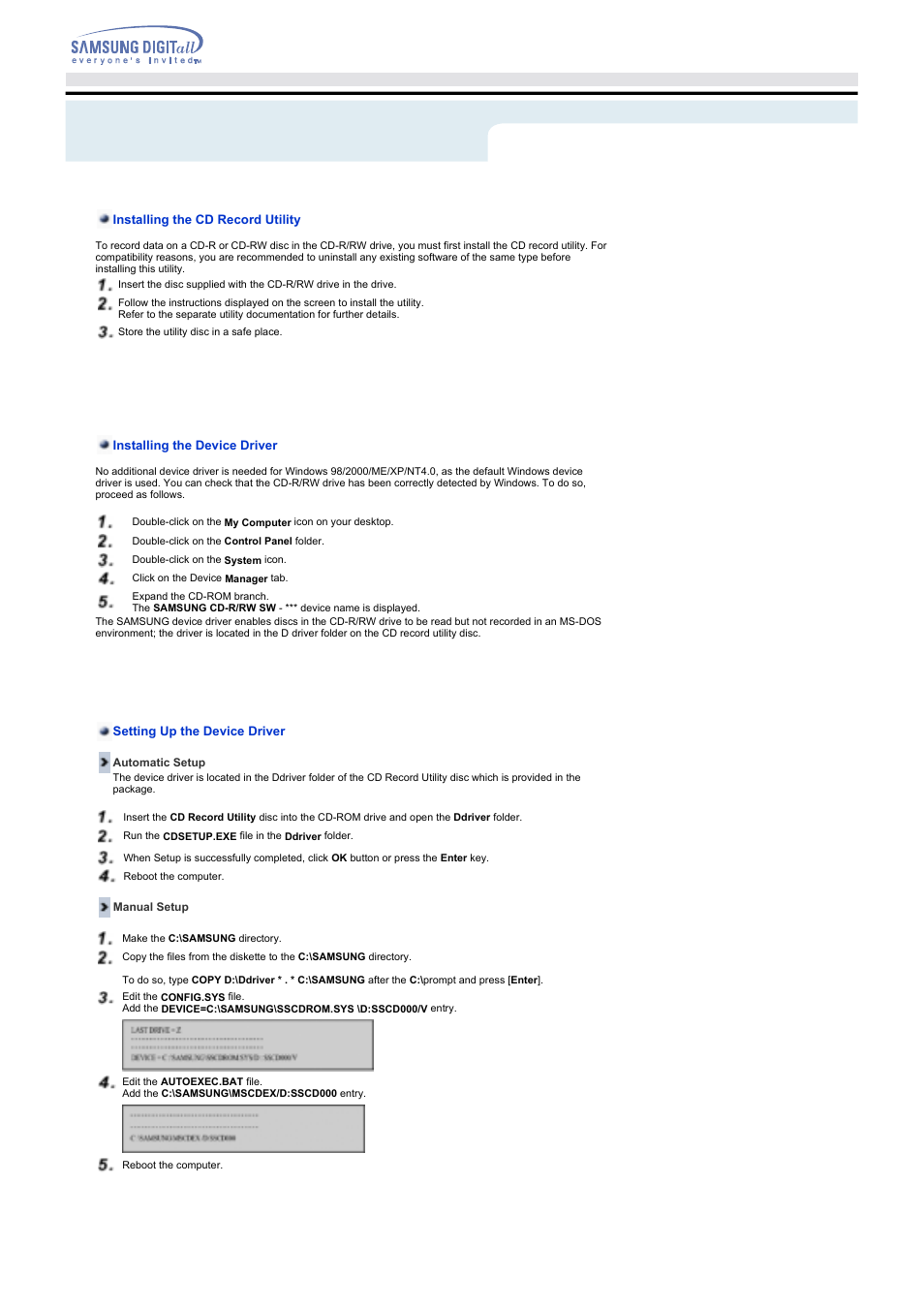 Setup | Samsung SW-252FENS User Manual | Page 11 / 18