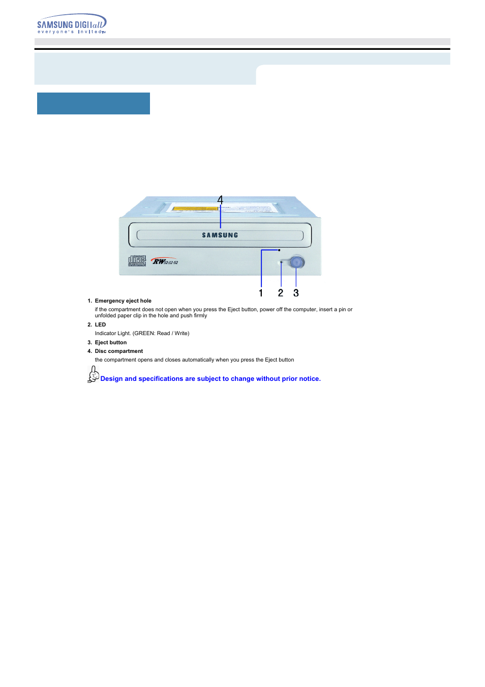 Introduction, Front | Samsung SW-252FENS User Manual | Page 6 / 18