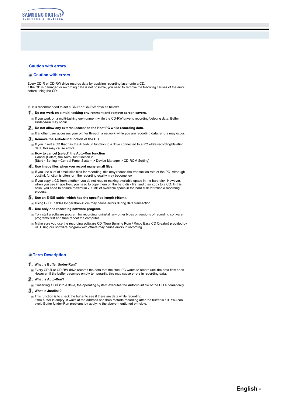 Troubleshooting - caution with errors, Troubleshooting, English - 16 | Samsung SW-248F-PTG9 User Manual | Page 15 / 18