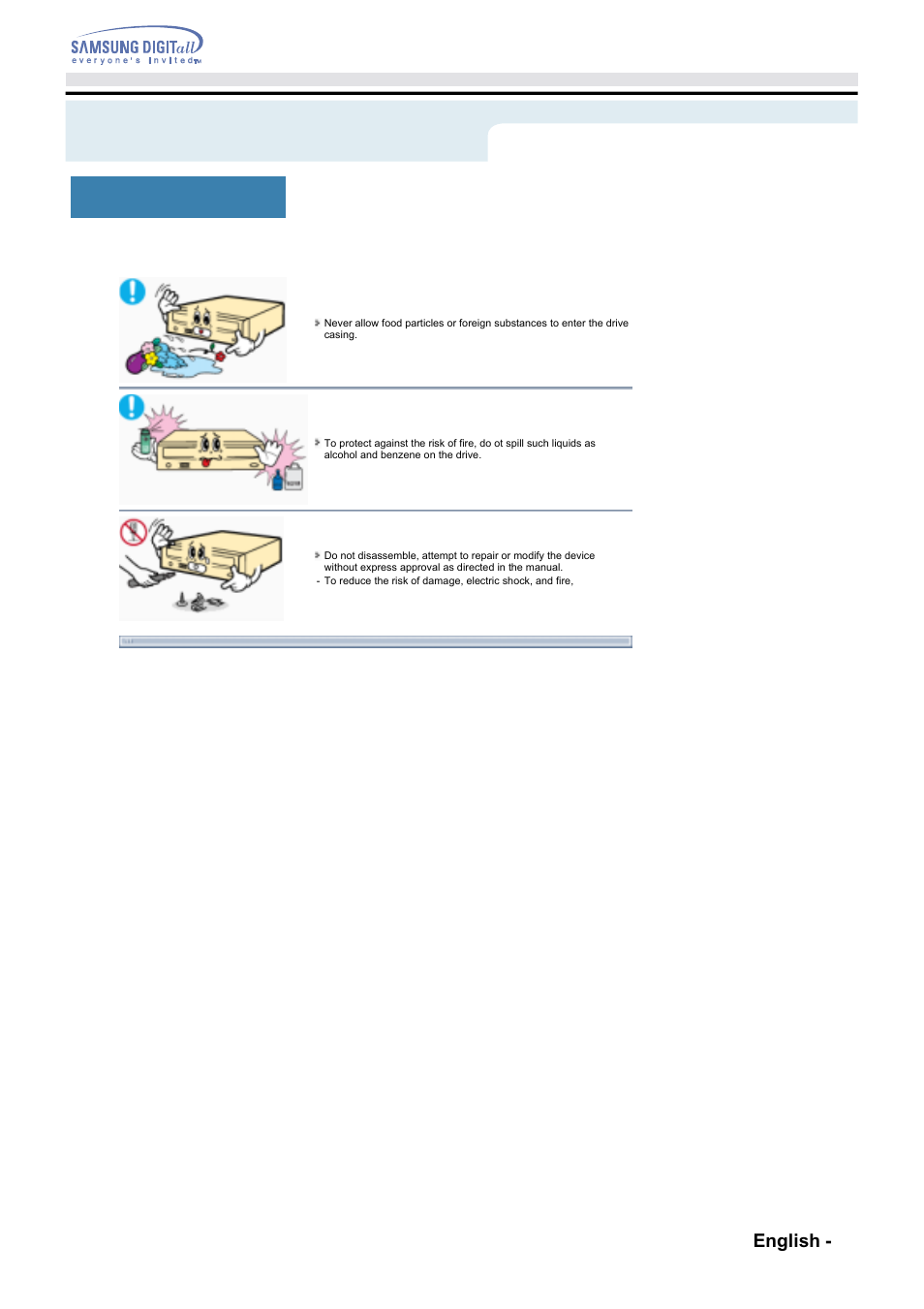 Safety precaution - other, Safety precautions, Other english - 6 | Samsung SW-248F-PTG9 User Manual | Page 5 / 18