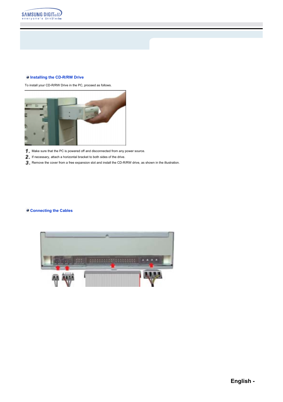 Setup - installing the cd-r/rw drive, Setup, English - 9 | Samsung SW-248F-PTG9 User Manual | Page 8 / 18