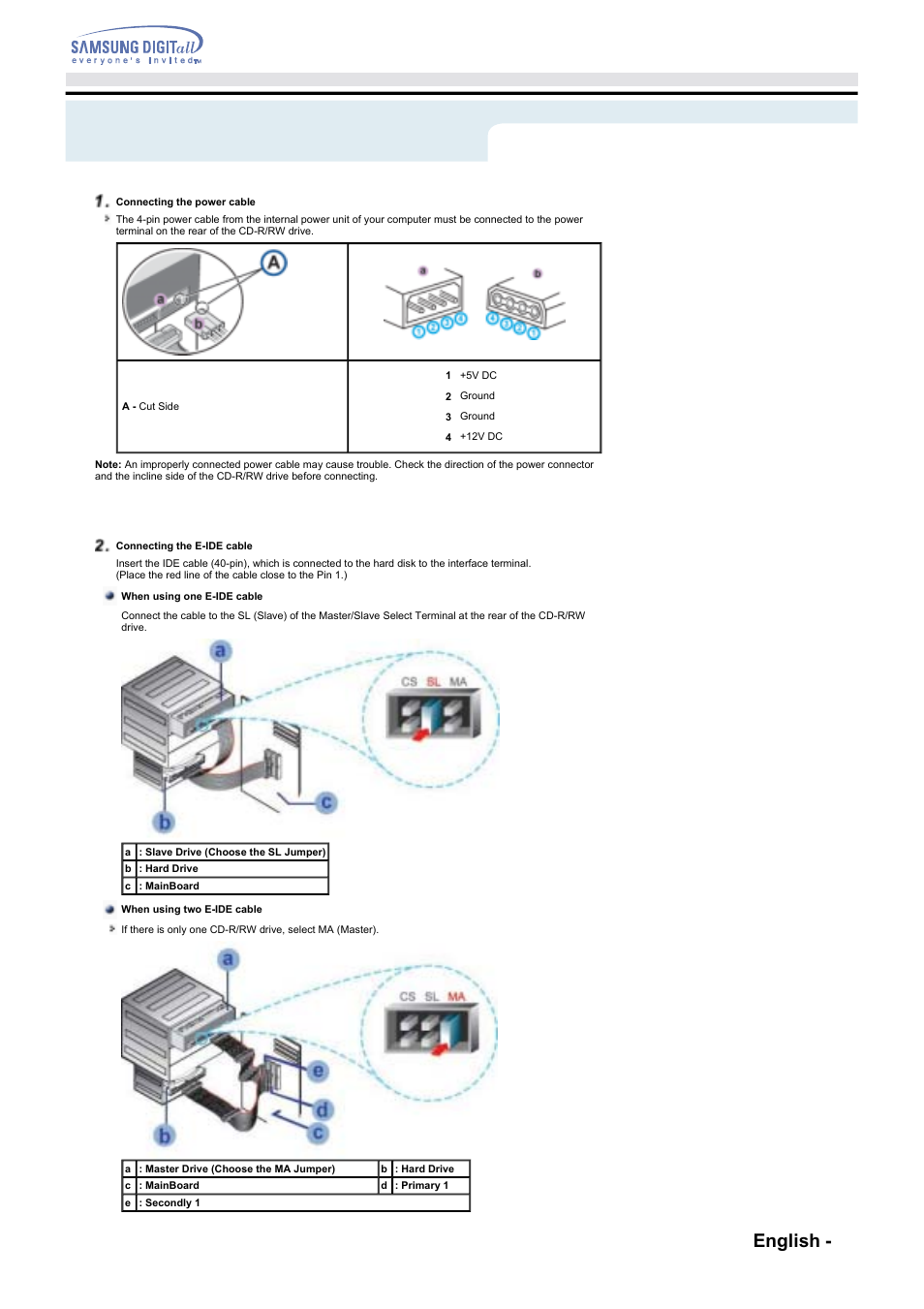 Setup - connecting the cables, Setup, English - 10 | Samsung SW-248F-PTG9 User Manual | Page 9 / 18