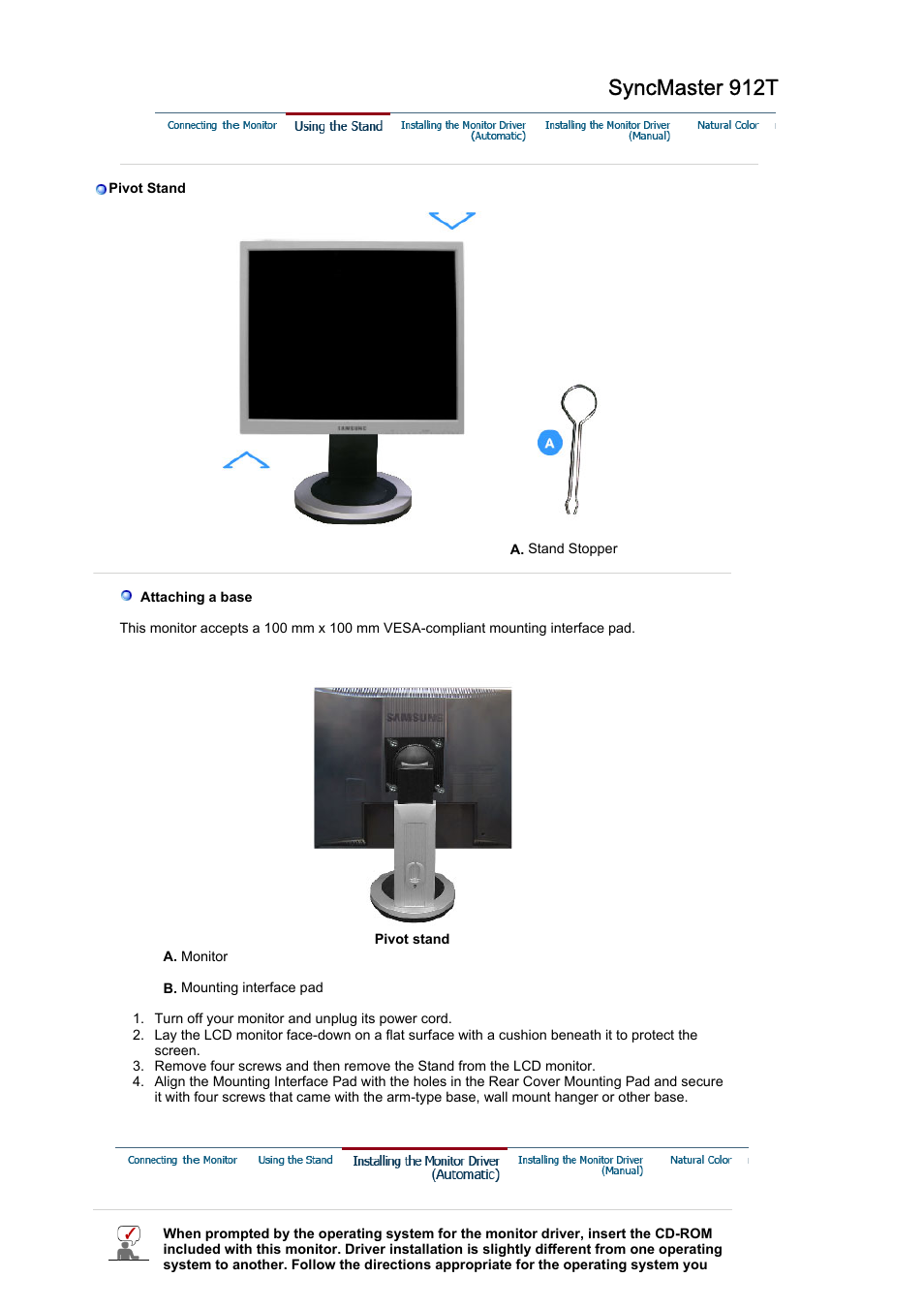 Syncmaster 912t, Installing the monitor driver(auto) | Samsung MJ19ESKB User Manual | Page 21 / 87