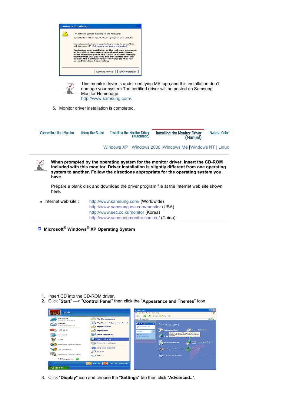 Installing the monitor driver(manual) | Samsung MJ19ESKB User Manual | Page 23 / 87