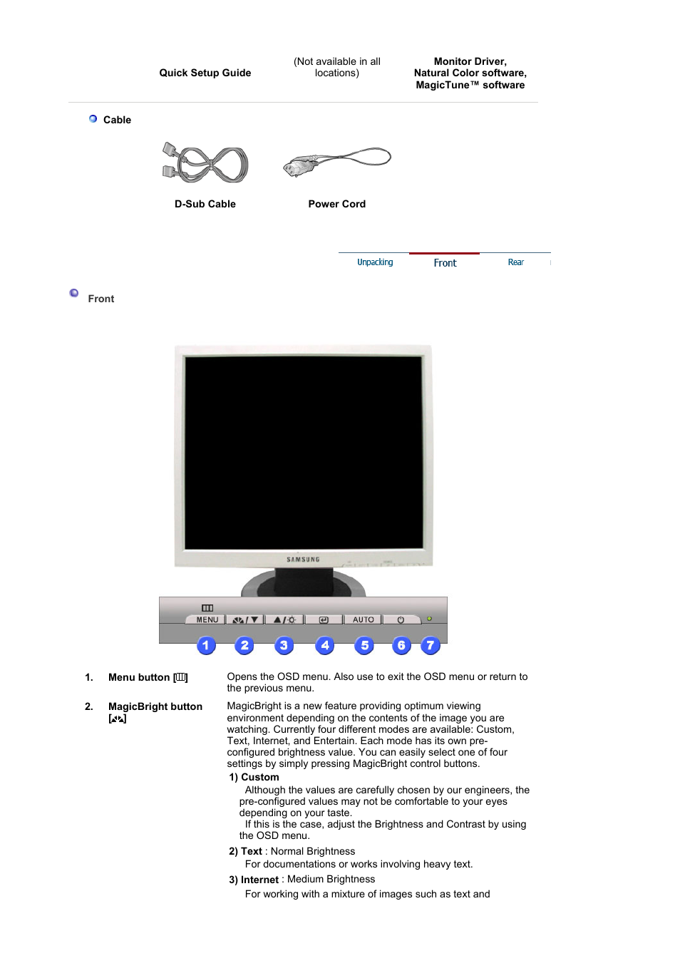 Front | Samsung MJ19ESKB User Manual | Page 9 / 87