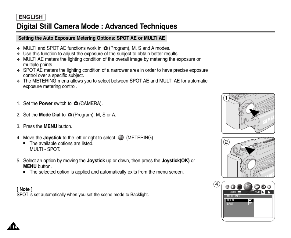 Digital still camera mode : advanced techniques | Samsung SC-D6550-XAC User Manual | Page 118 / 160