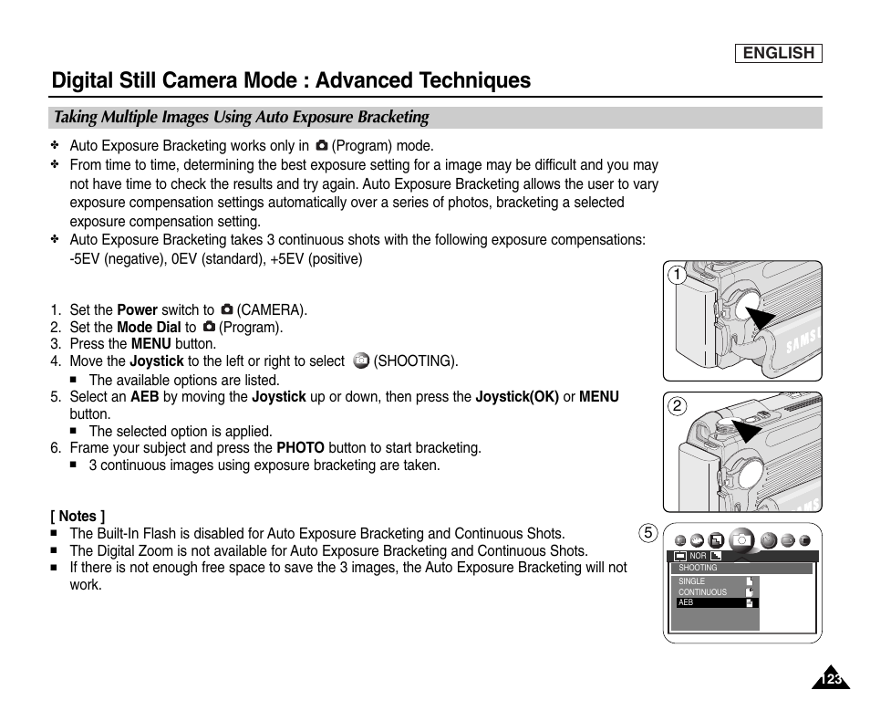 Digital still camera mode : advanced techniques | Samsung SC-D6550-XAC User Manual | Page 127 / 160