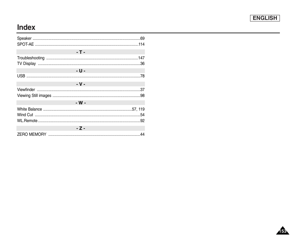 Index | Samsung SC-D6550-XAC User Manual | Page 157 / 160