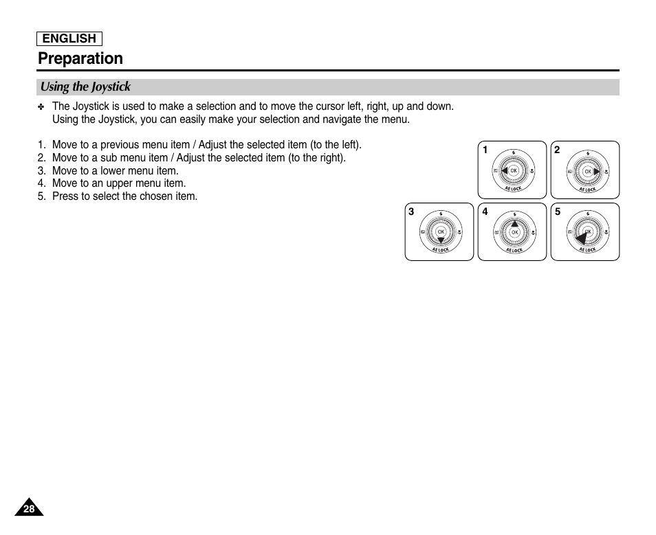 Using the joystick, Preparation | Samsung SC-D6550-XAC User Manual | Page 32 / 160