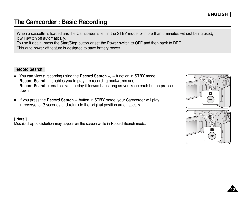 Record search, The camcorder : basic recording | Samsung SC-D6550-XAC User Manual | Page 47 / 160