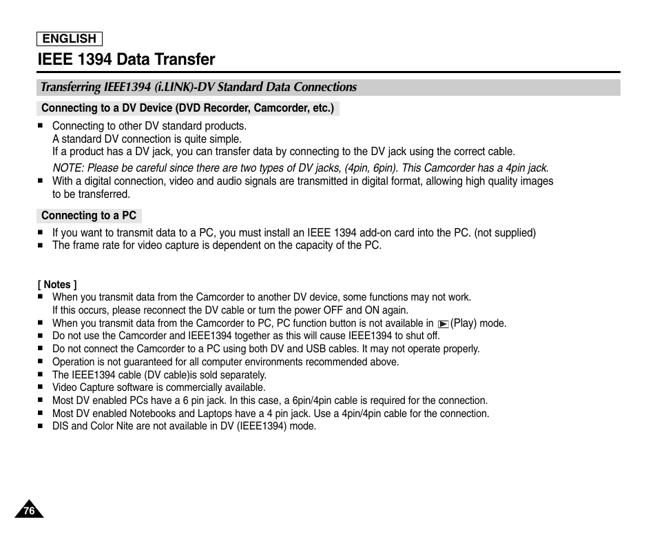 Ieee 1394 data transfer, English | Samsung SC-D6550-XAC User Manual | Page 80 / 160