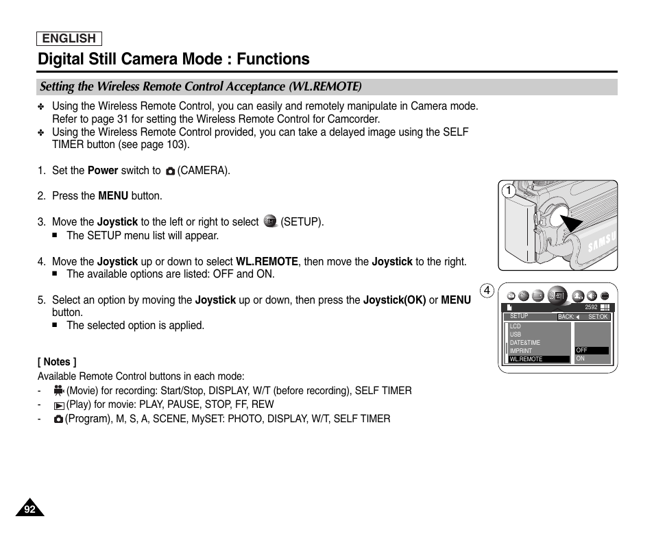 Digital still camera mode : functions | Samsung SC-D6550-XAC User Manual | Page 96 / 160