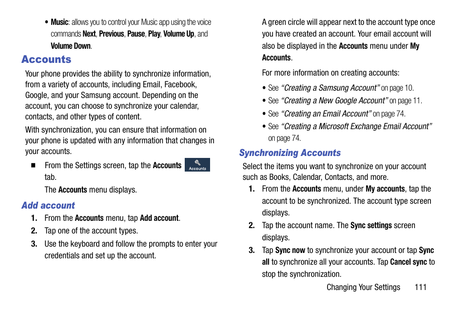 Accounts | Samsung SGH-I747MBAATT User Manual | Page 119 / 203